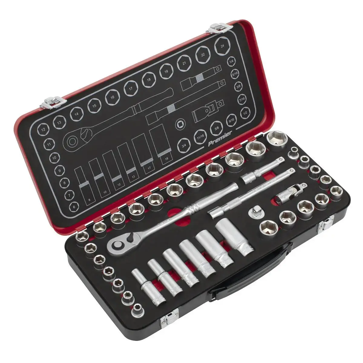 Sealey Premier Platinum Socket Set 3/8"Sq Drive 37Pc - Metric/Imperial - Premier Platinum 1