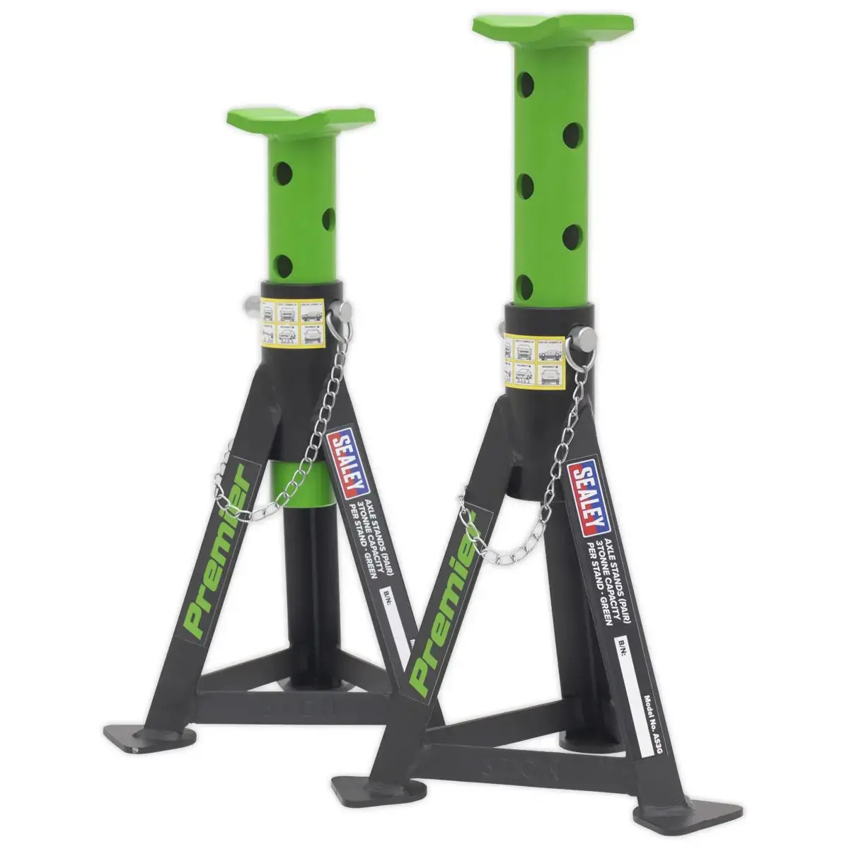 Sealey Premier Premier Axle Stands (Pair) 3 Tonne Capacity Per Stand - Green 1