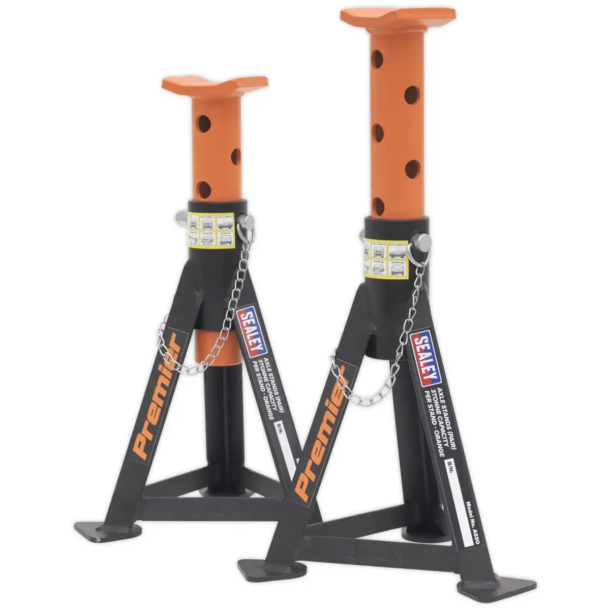 Sealey Premier Premier Axle Stands (Pair) 3 Tonne Capacity Per Stand - Orange 1