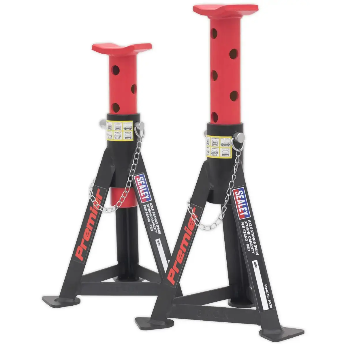 Sealey Premier Premier Axle Stands (Pair) 3 Tonne Capacity Per Stand - Red 1
