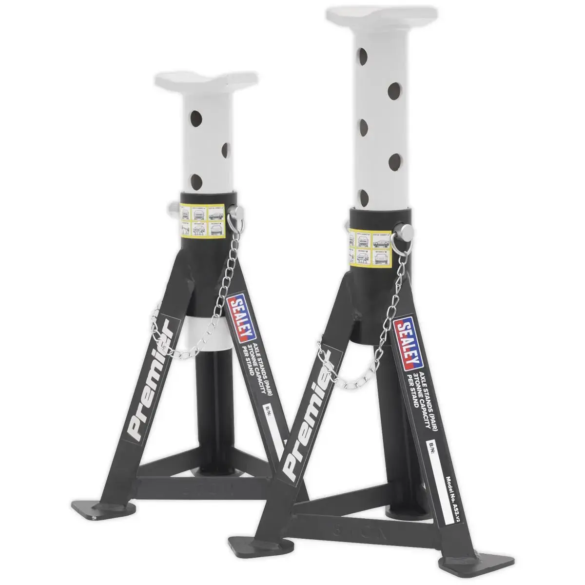 Sealey Premier Premier Axle Stands (Pair) 3 Tonne Capacity Per Stand - White 1