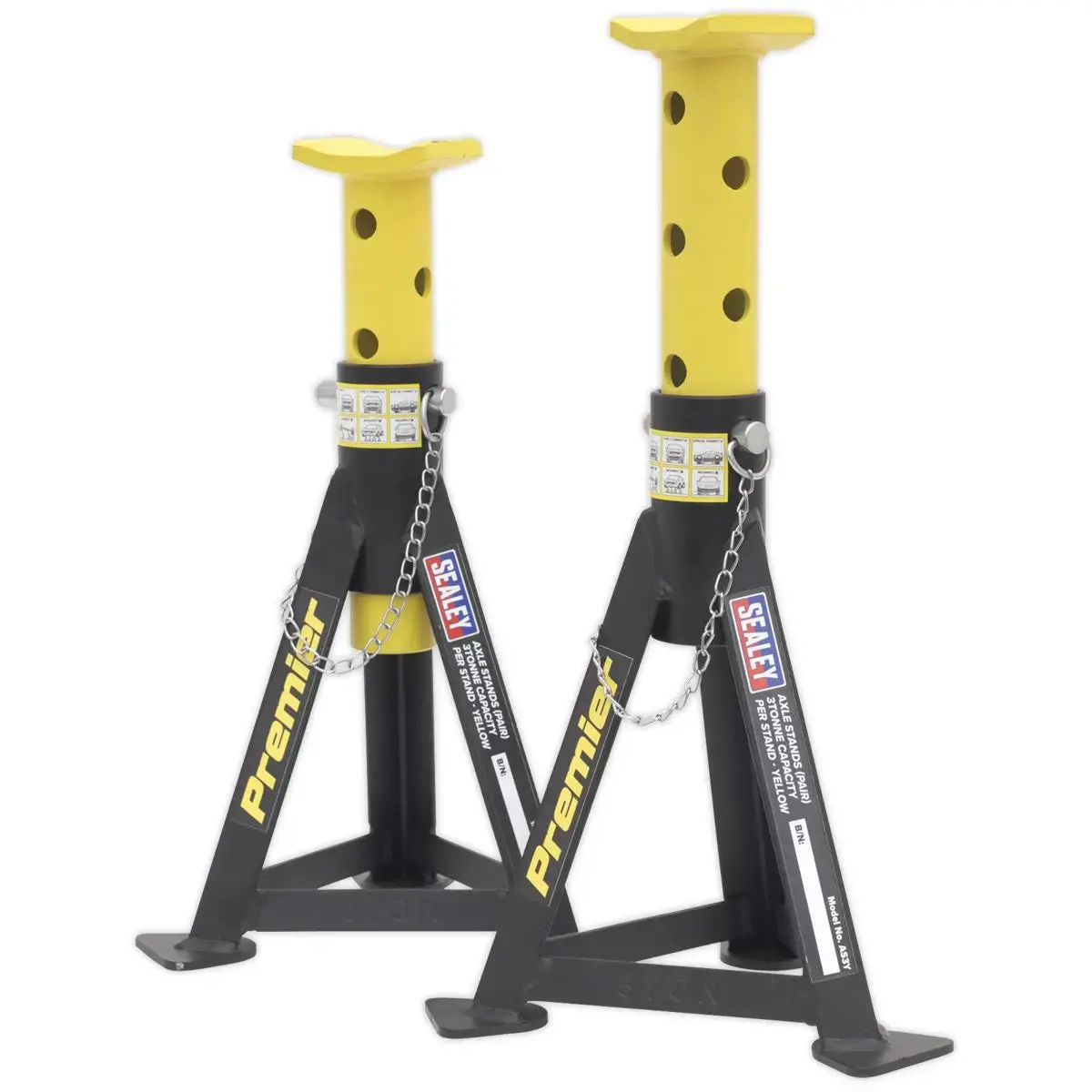 Sealey Premier Premier Axle Stands (Pair) 3 Tonne Capacity Per Stand - Yellow 1
