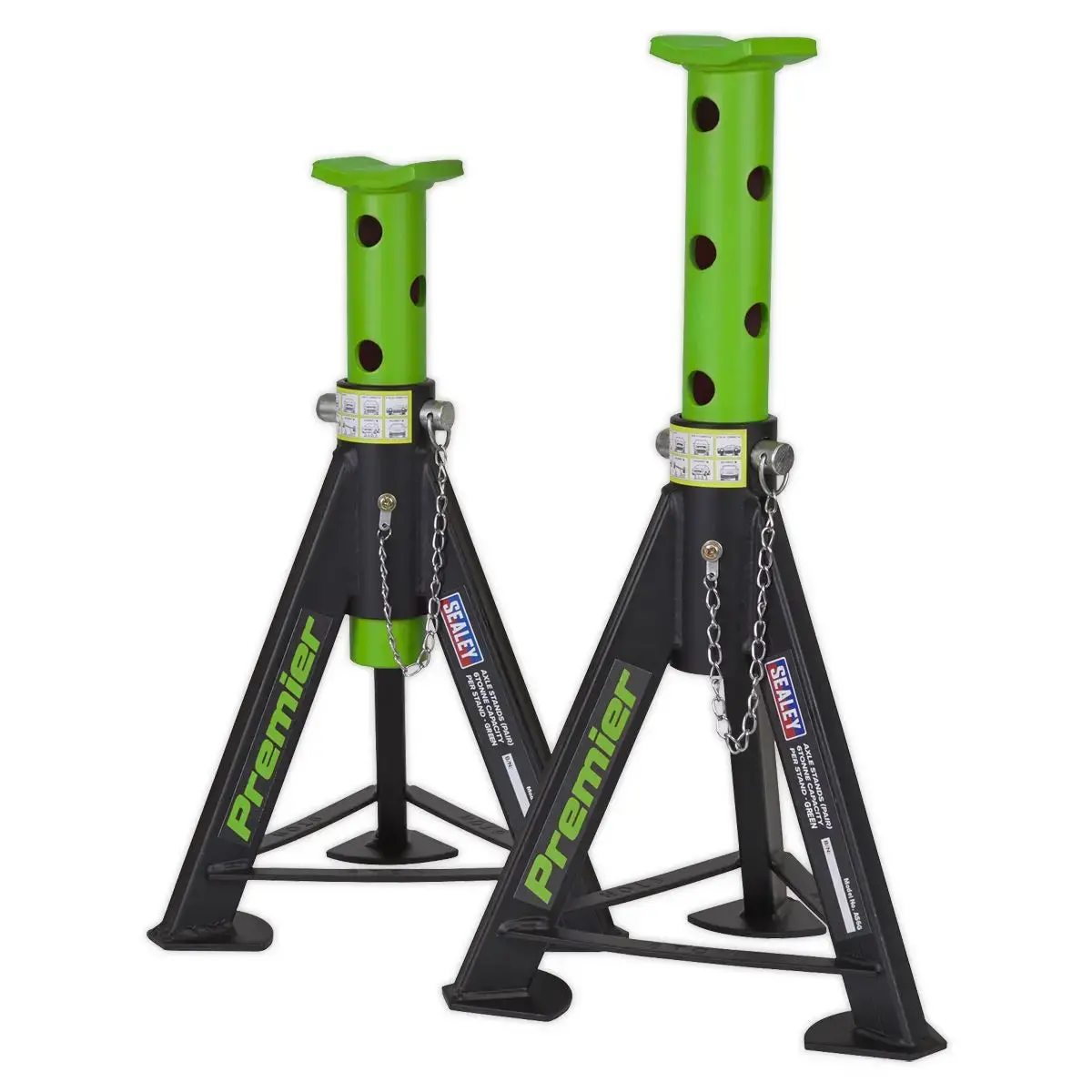 Sealey Premier Premier Axle Stands (Pair) 6 Tonne Capacity Per Stand - Green 1