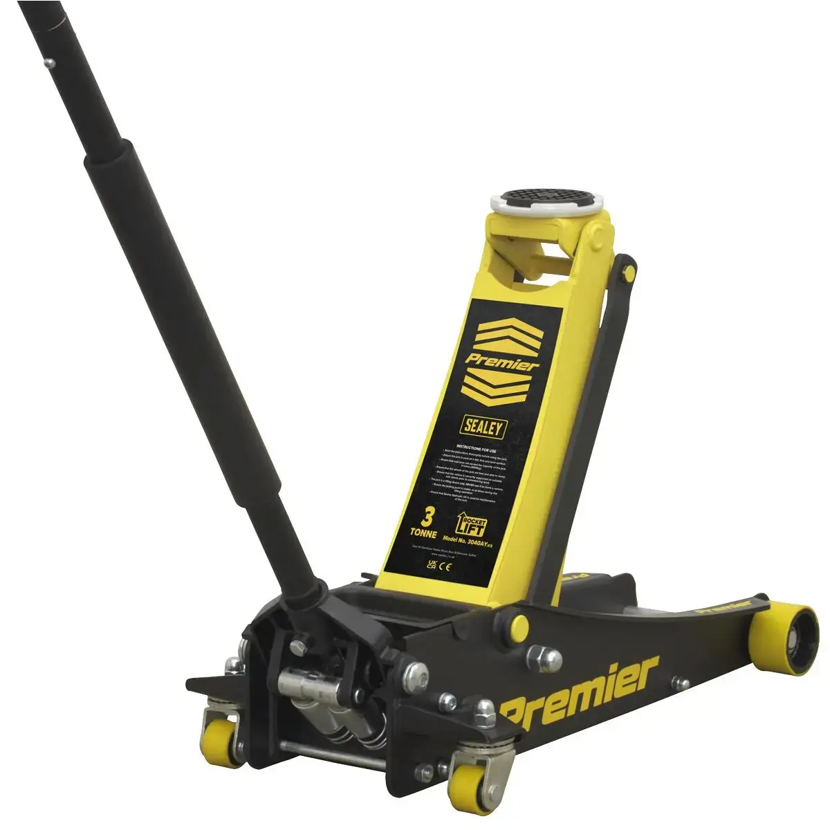 Sealey Premier Premier Low Profile Trolley Jack With Rocket Lift 3 Tonne - Yellow 1