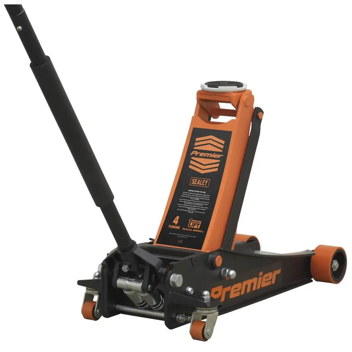 Sealey Premier Premier Low Profile Trolley Jack With Rocket Lift 4 Tonne - Orange 1