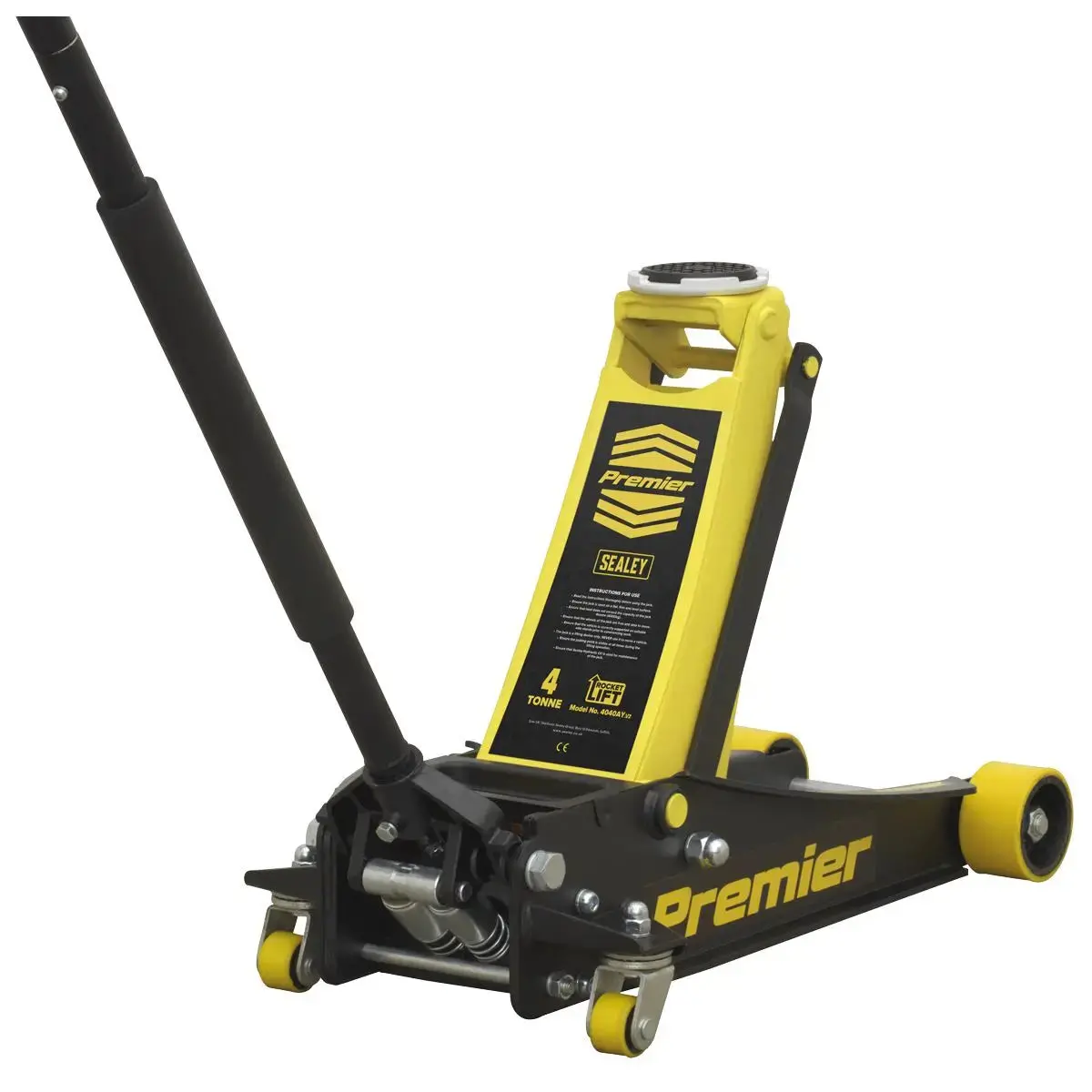 Sealey Premier Premier Low Profile Trolley Jack With Rocket Lift 4 Tonne - Yellow 1