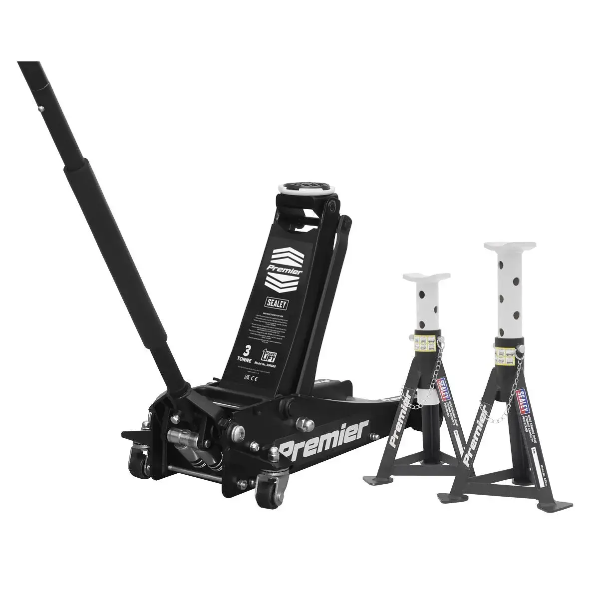 Sealey Premier Premier Trolley Jack 3 Tonne & Axle Stands (Pair) 3 Tonne Per Stand Combo 1