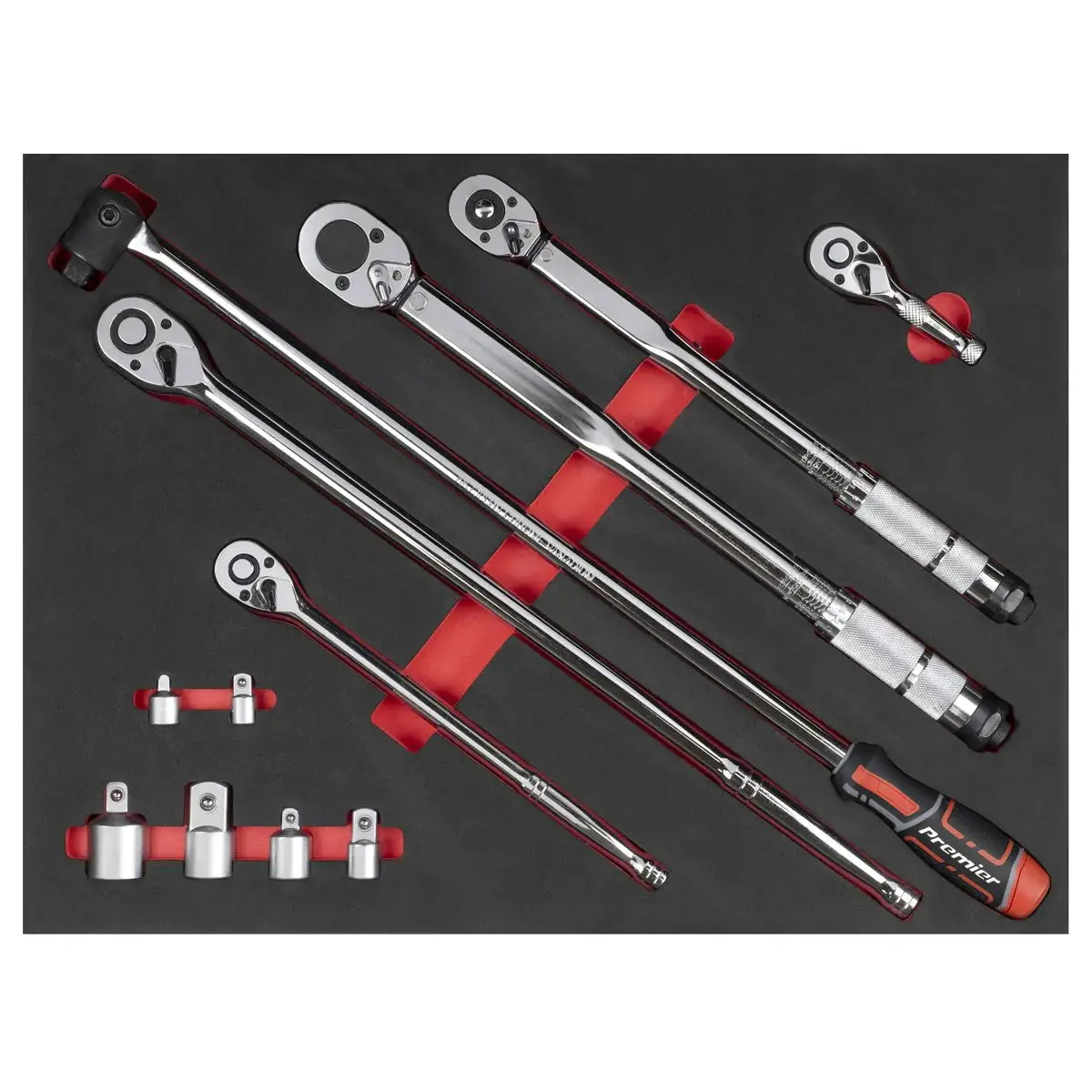 Sealey Premier Ratchet, Torque Wrench, Breaker Bar & Socket Adaptor Set With Tool Tray 3/8"Sq & 1/2"Sq Drive 12Pc 1