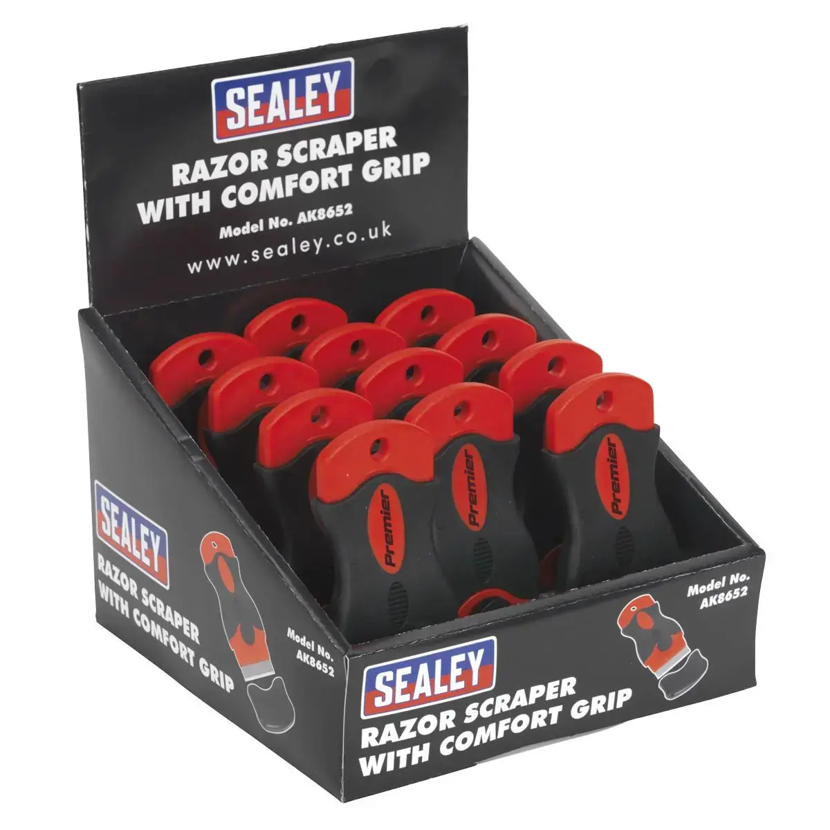 Sealey Premier Razor Scraper With Comfort Grip Display Box Of 12 1