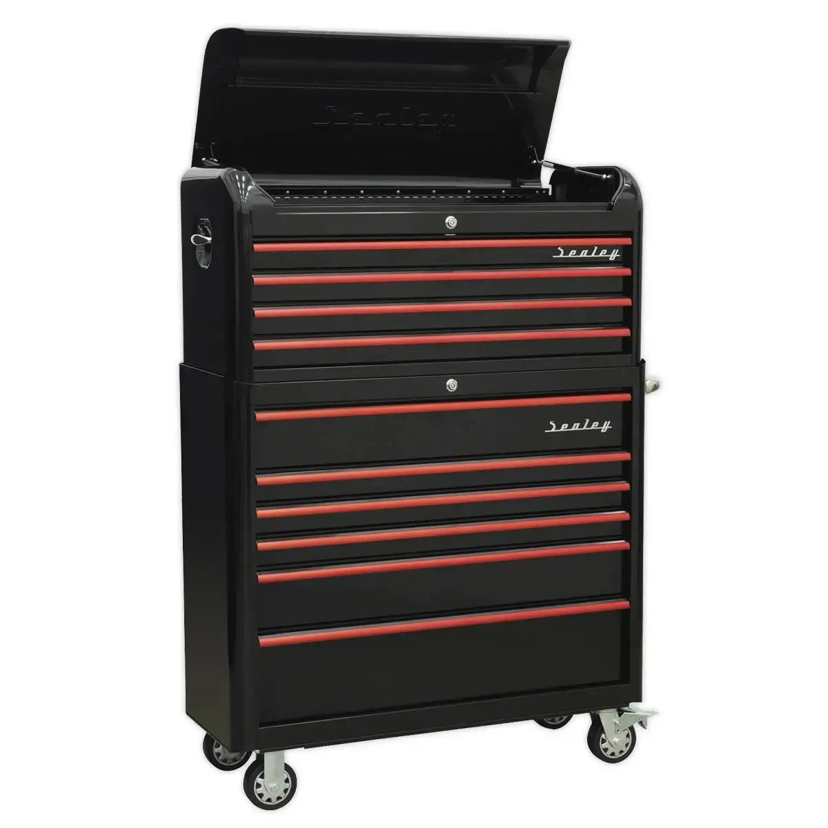 Sealey Premier Retro Style Wide Topchest & Rollcab Combination 10 Drawer-Black With Red Anodised Drawer Pulls 1