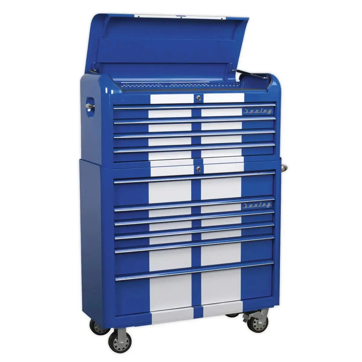 Sealey Premier Retro Style Wide Topchest & Rollcab Combination 10 Drawer Blue/White Stripes 1