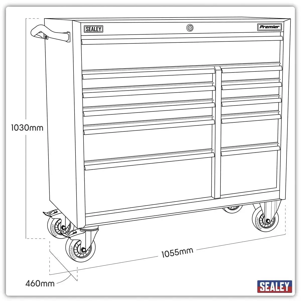 Sealey Premier Rollcab 11 Drawer 1055Mm Extra-Wide Stainless Steel Heavy-Duty 2