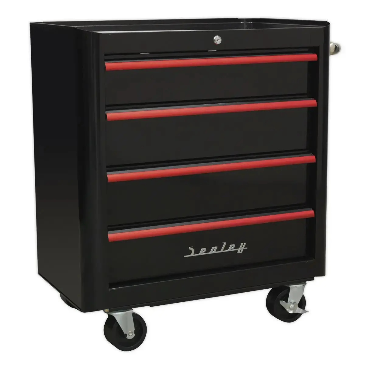 Sealey Premier Rollcab 4 Drawer Retro Style- Black With Red Anodised Drawer Pulls 1