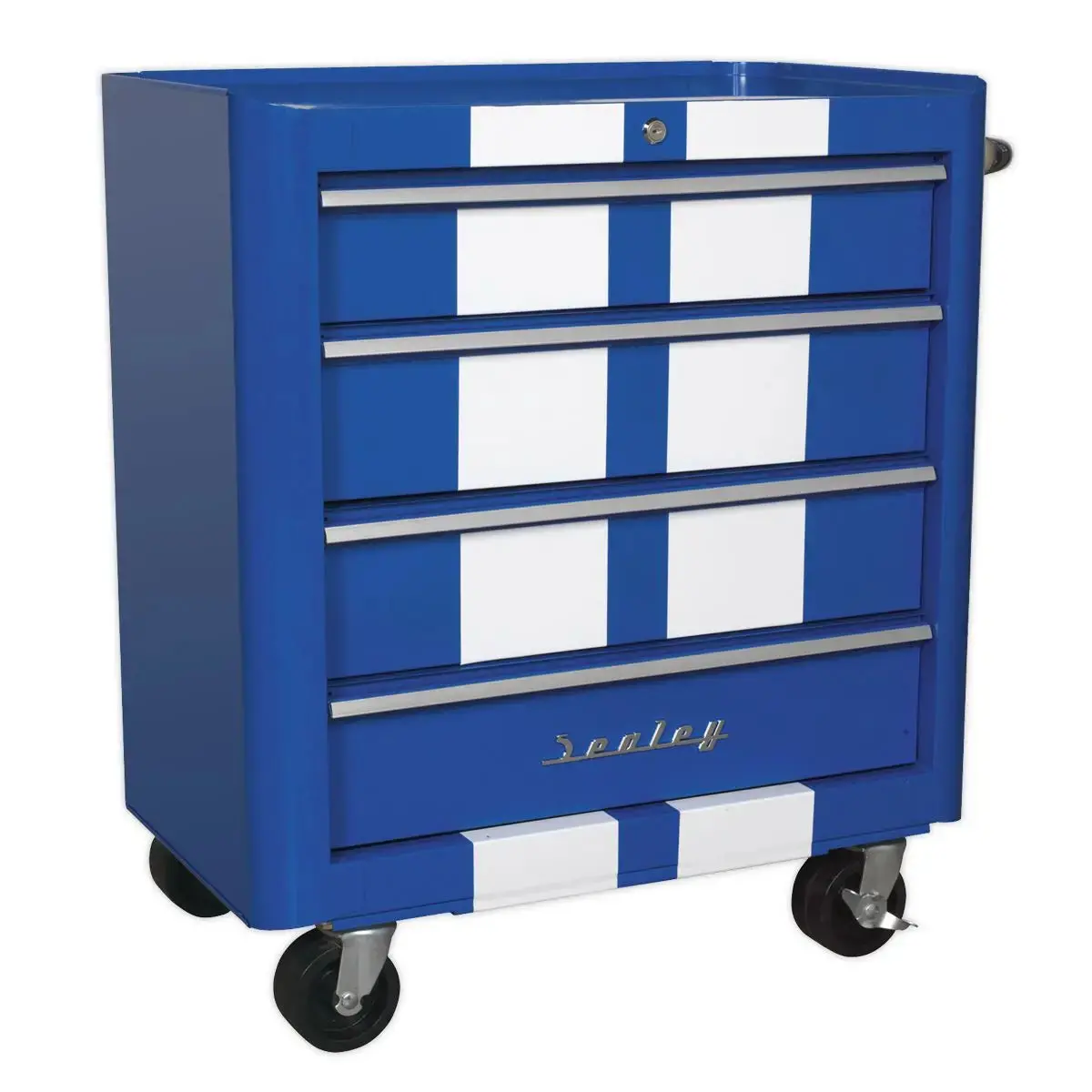 Sealey Premier Rollcab 4 Drawer Retro Style - Blue With White Stripes 1