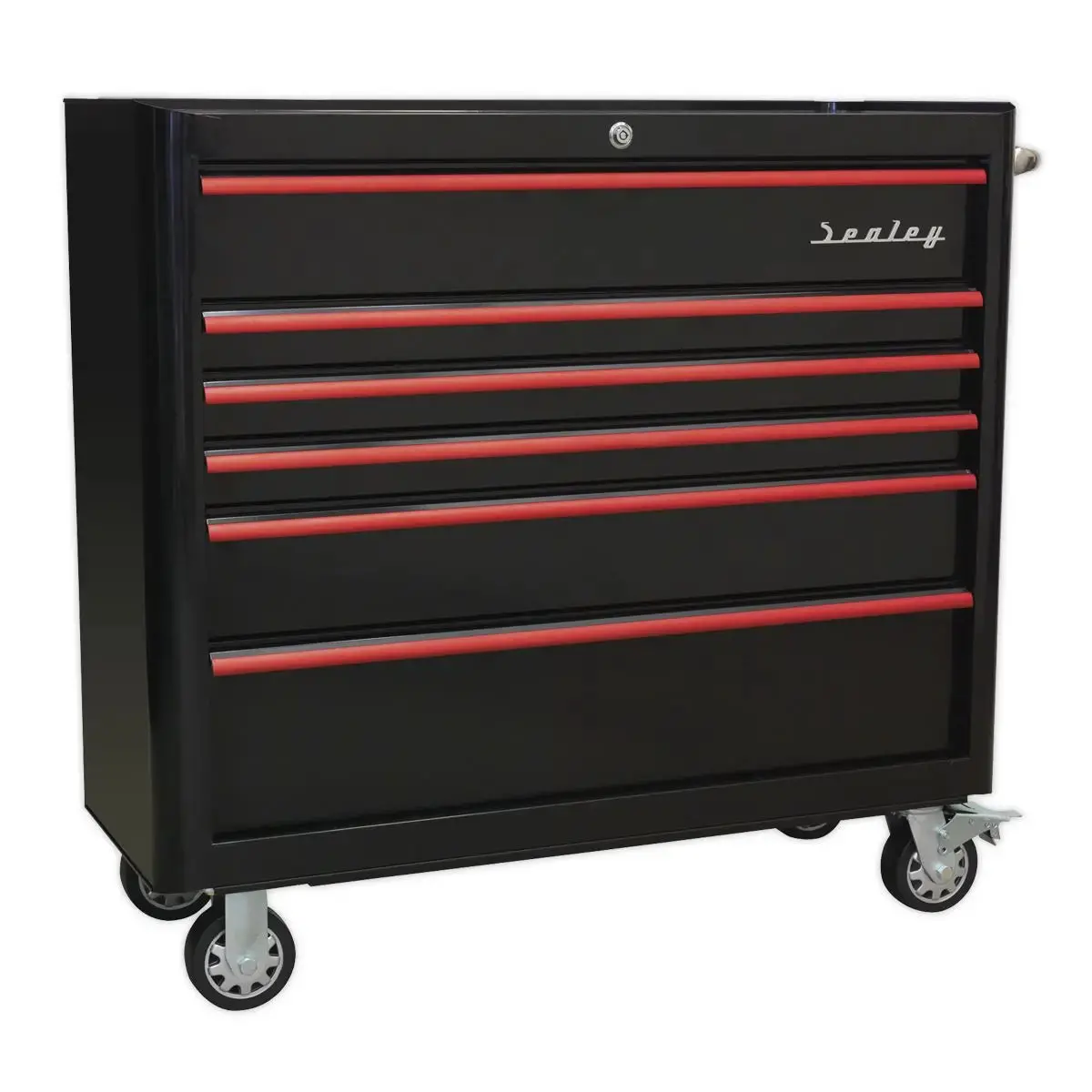 Sealey Premier Rollcab 6 Drawer Wide Retro Style - Black With Red Anodised Drawer Pulls 1