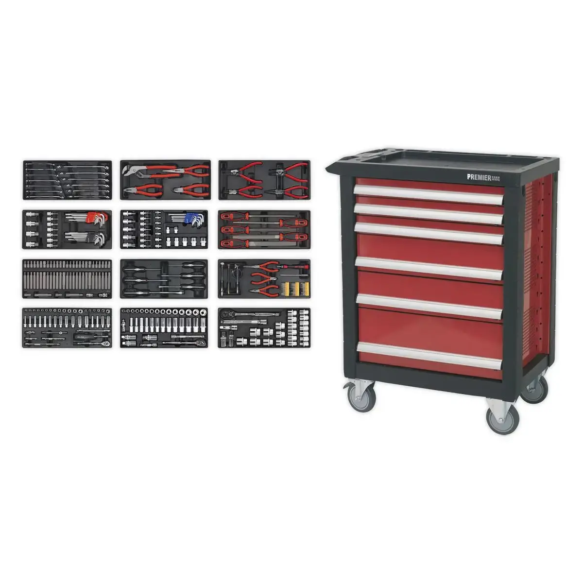Sealey Premier Rollcab 6 Drawer With Ball-Bearing Slides & 298Pc Tool Kit 1