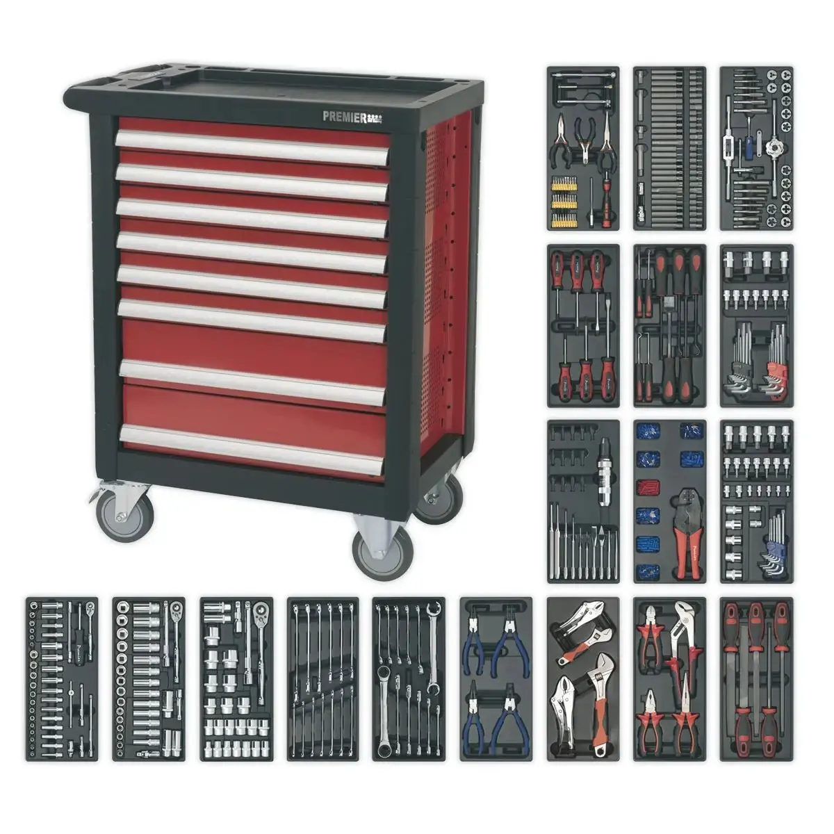 Sealey Premier Rollcab 8 Drawer With Ball-Bearing Slides & 707Pc Tool Kit 1