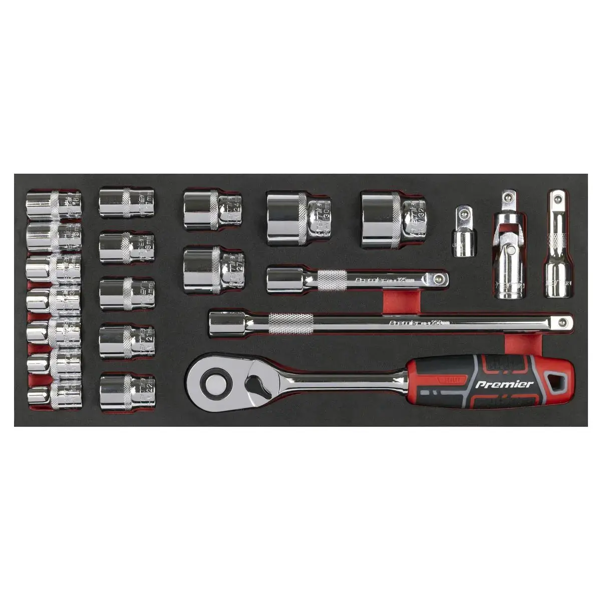 Sealey Premier Socket Set With Tool Tray 1/2"Sq Drive 22Pc 1