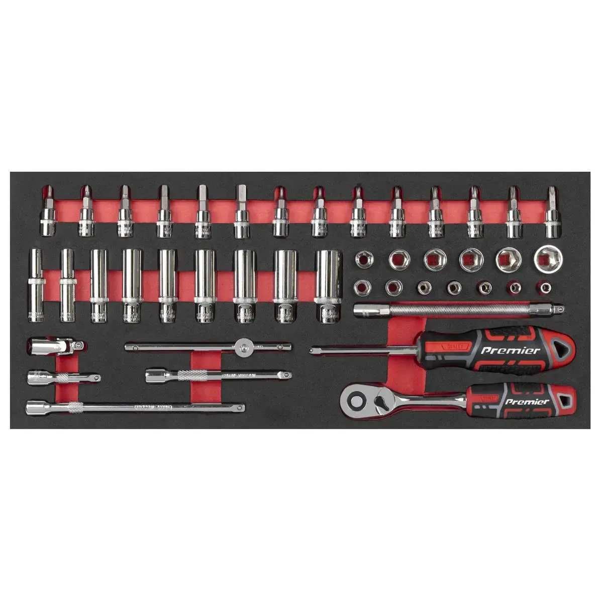 Sealey Premier Socket Set With Tool Tray 1/4"Sq Drive 44Pc 1
