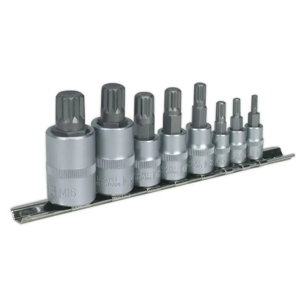 Sealey Premier Spline Socket Bit Set 8Pc 1/4", 3/8" & 1/2"Sq Drive 1