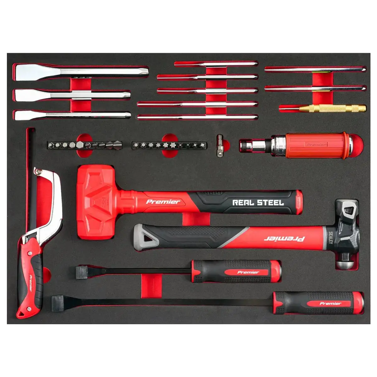 Sealey Premier Striking, Pry Bar, Hacksaw & Impact Screwdriver Set With Tool Tray 39Pc 1