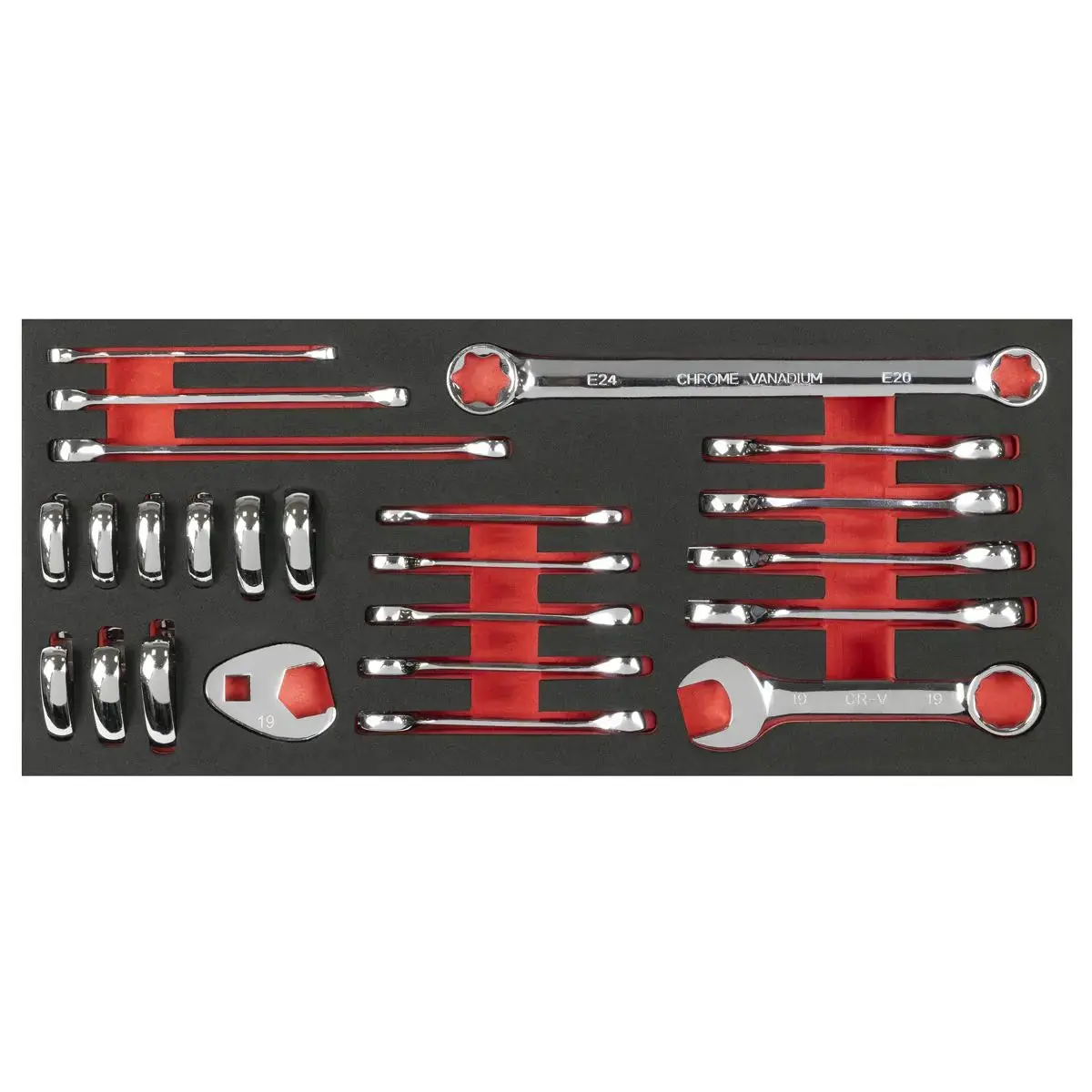 Sealey Premier Stubby Combination, Trx-Star* & Crow's Foot Spanner Set With Tool Tray 24Pc 1