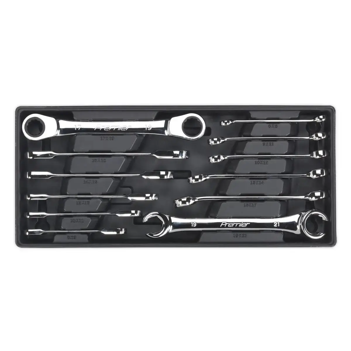 Sealey Premier Tool Tray With Flare Nut & Ratchet Ring Spanner Set 12Pc 1
