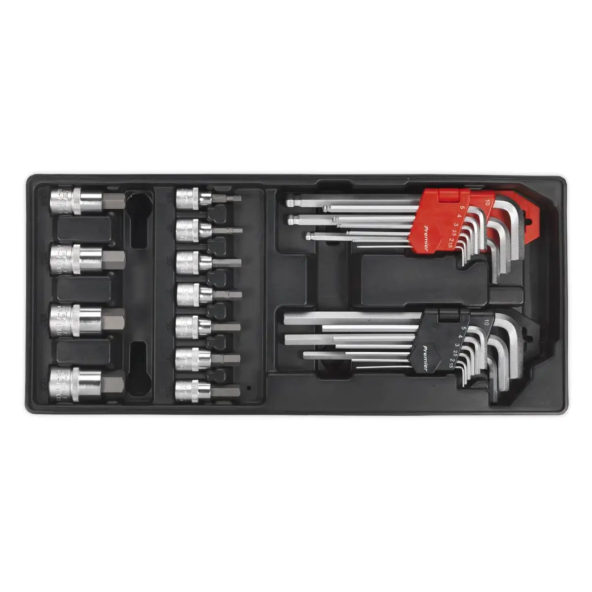 Sealey Premier Tool Tray With Hex/Ball-End Hex Keys & Socket Bit Set 29Pc 1
