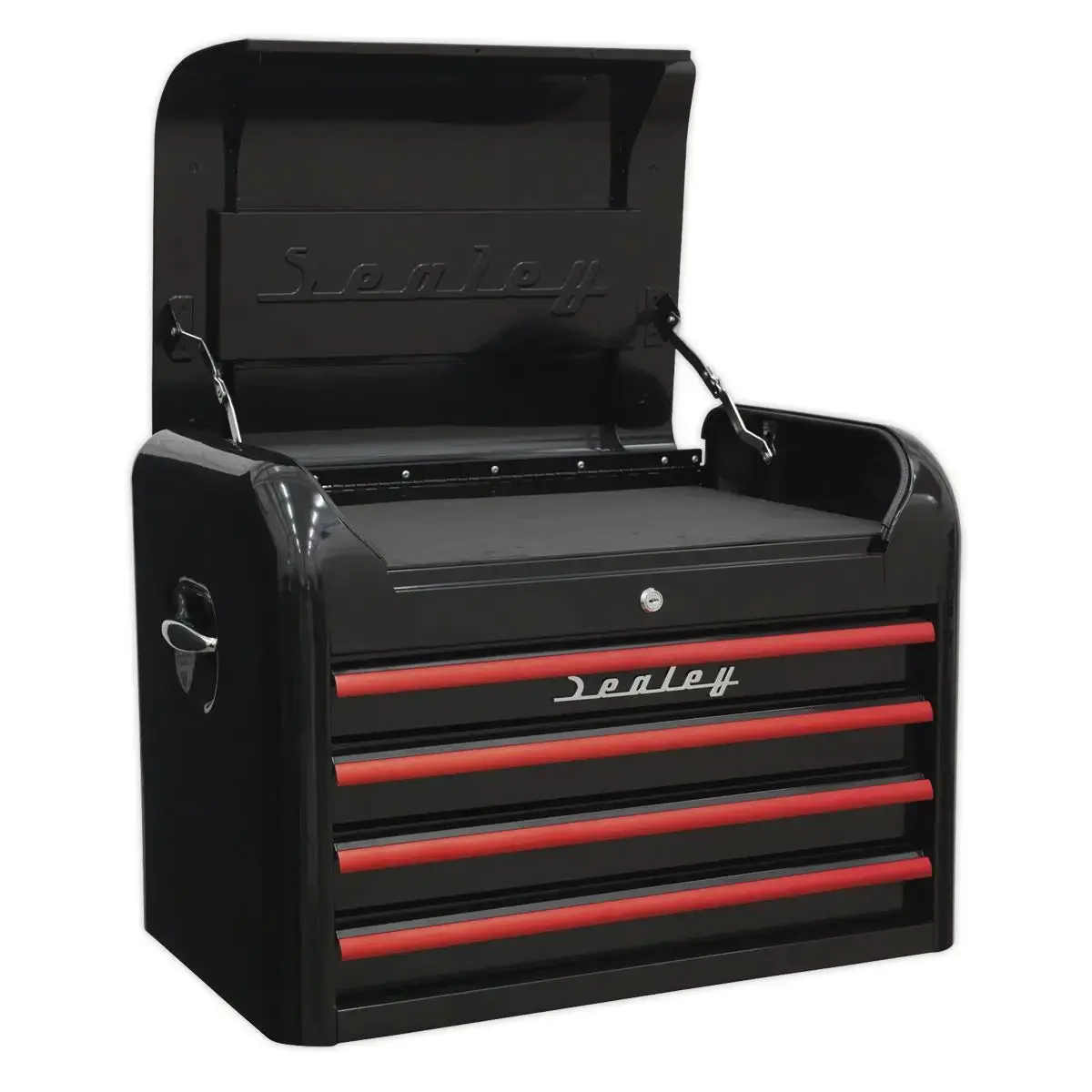 Sealey Premier Topchest 4 Drawer Retro Style - Black With Red Anodised Drawer Pulls 1