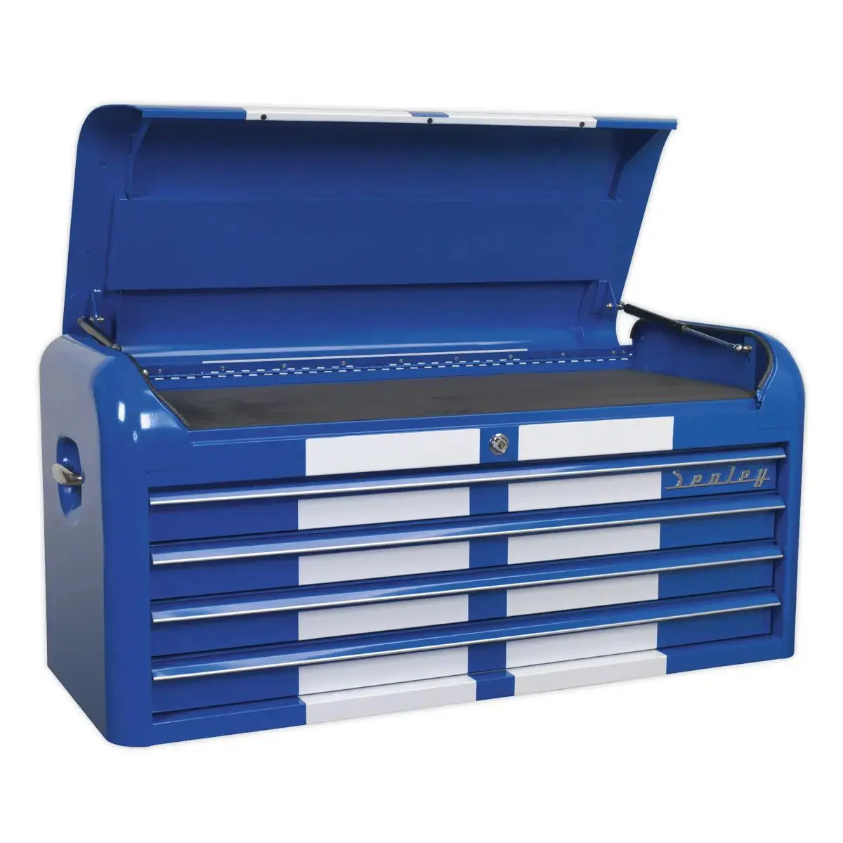 Sealey Premier Topchest 4 Drawer Wide Retro Style - Blue With White Stripes 1