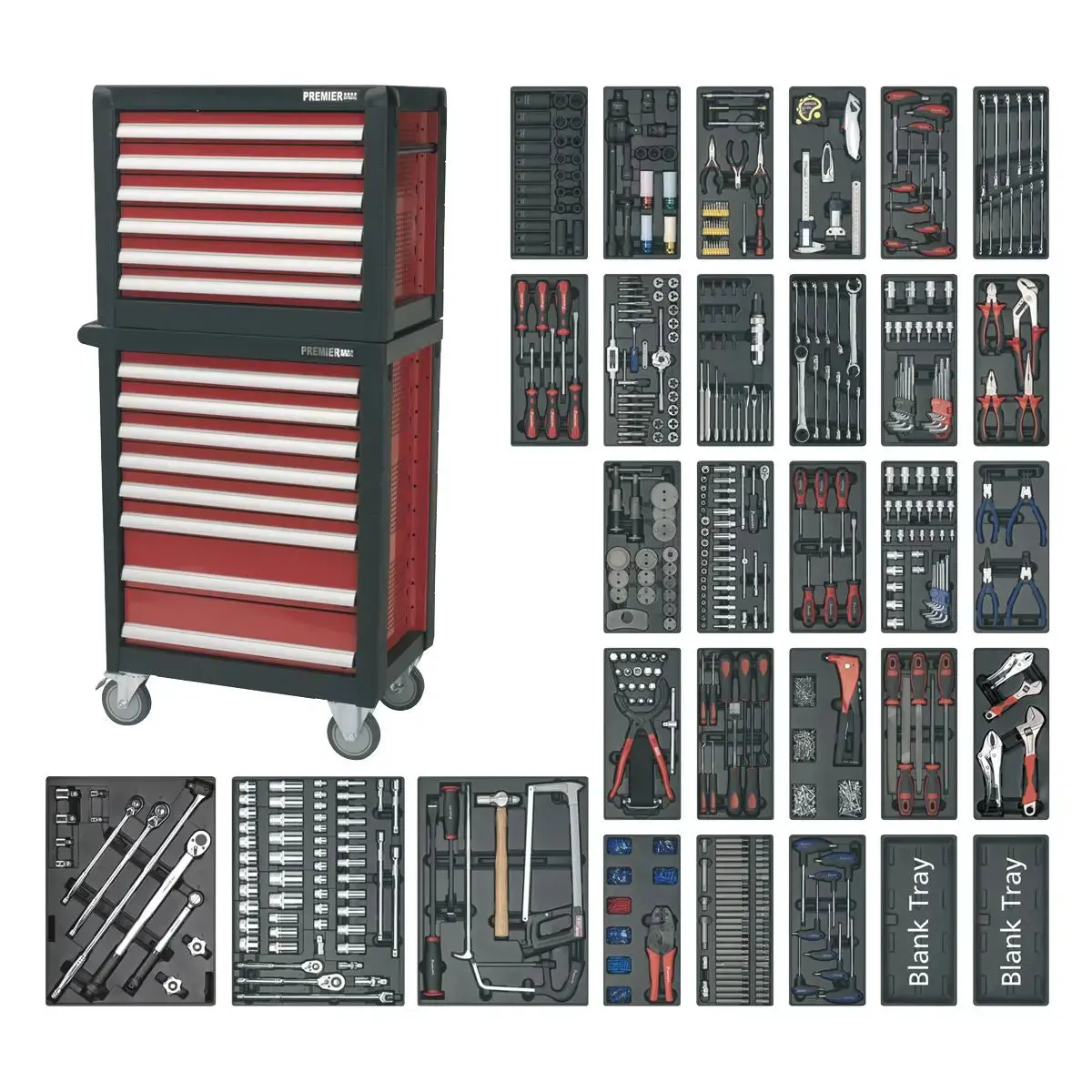 Sealey Premier Topchest & Rollcab Combination 14 Drawer With Ball-Bearing Slides & 1233Pc Tool Kit 1