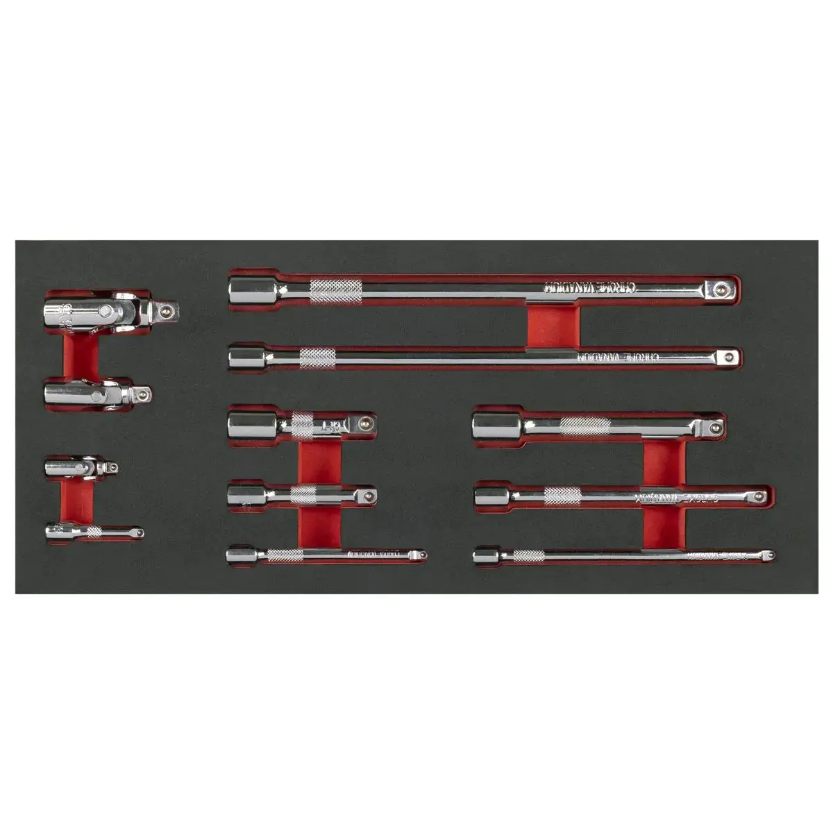 Sealey Premier Wobble Extension Bar Set With Tool Tray 1/4", 3/8" & 1/2"Sq Drive 12Pc 1
