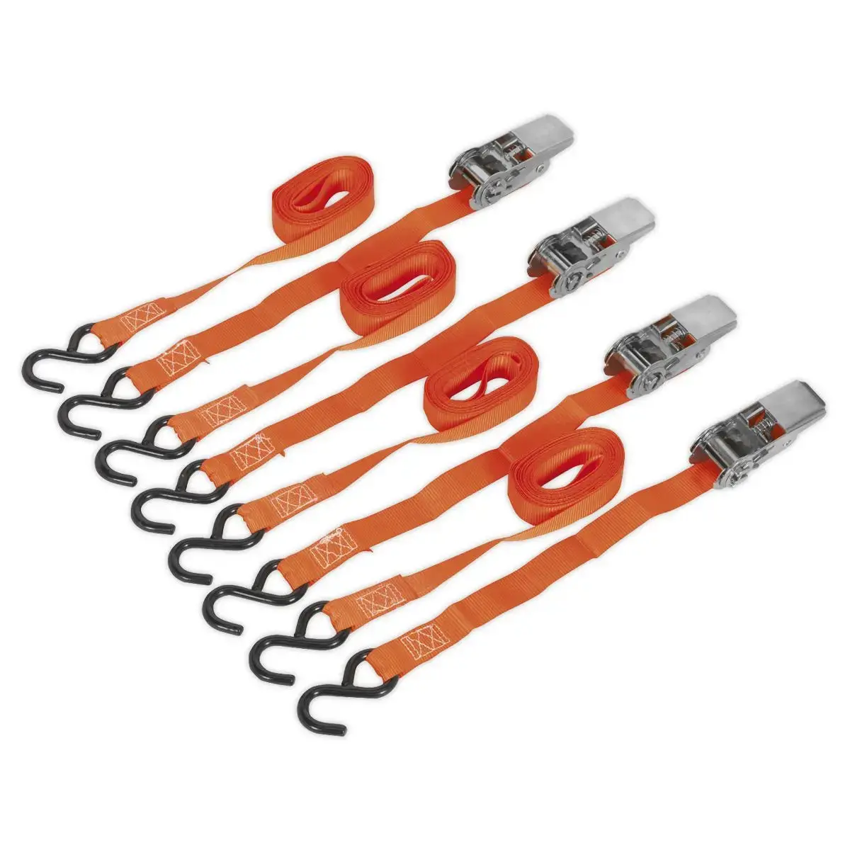 Sealey Ratchet Straps 25Mm X 4M Polyester Webbing With S-Hooks 500Kg Breaking Strength - 2 Pairs 1