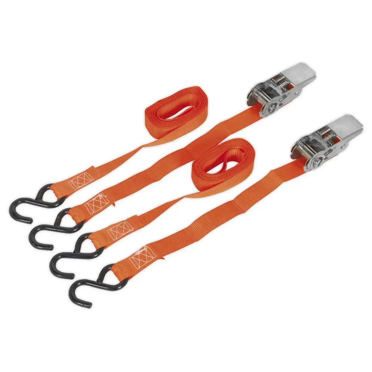Sealey Ratchet Straps 25Mm X 4M Polyester Webbing With S-Hooks 500Kg Breaking Strength - Pair 1