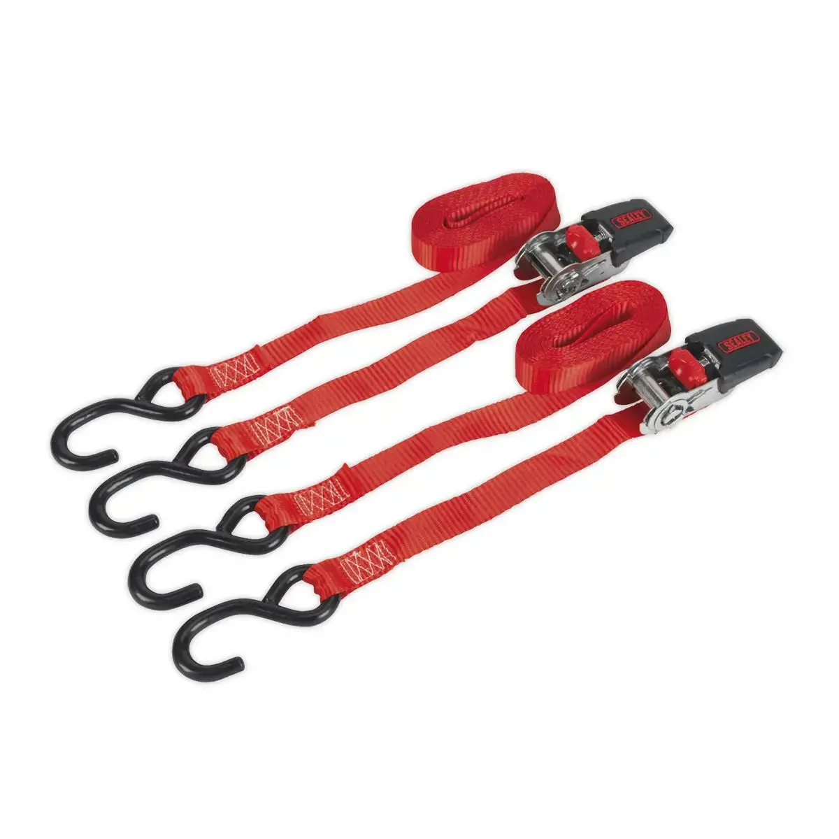 Sealey Ratchet Straps 25Mm X 4M Polyester Webbing With S-Hooks 800Kg Breaking Strength - Pair 1