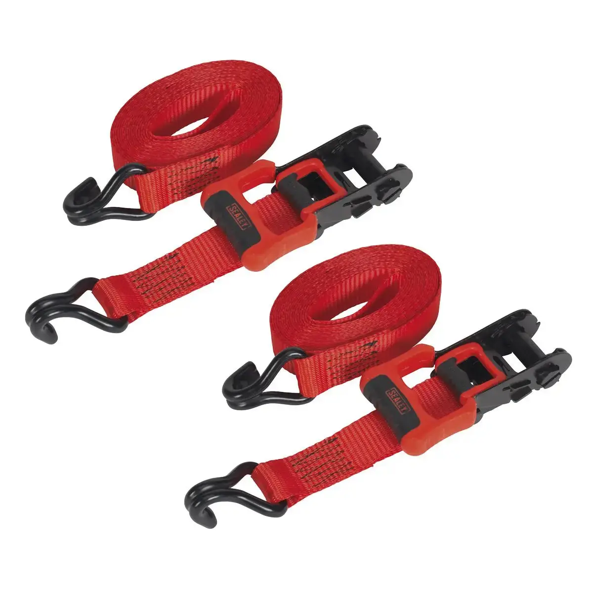 Sealey Ratchet Straps 32Mm X 4.9M Polyester Webbing With J-Hooks 1200Kg Breaking Strength - 2 Pairs 1