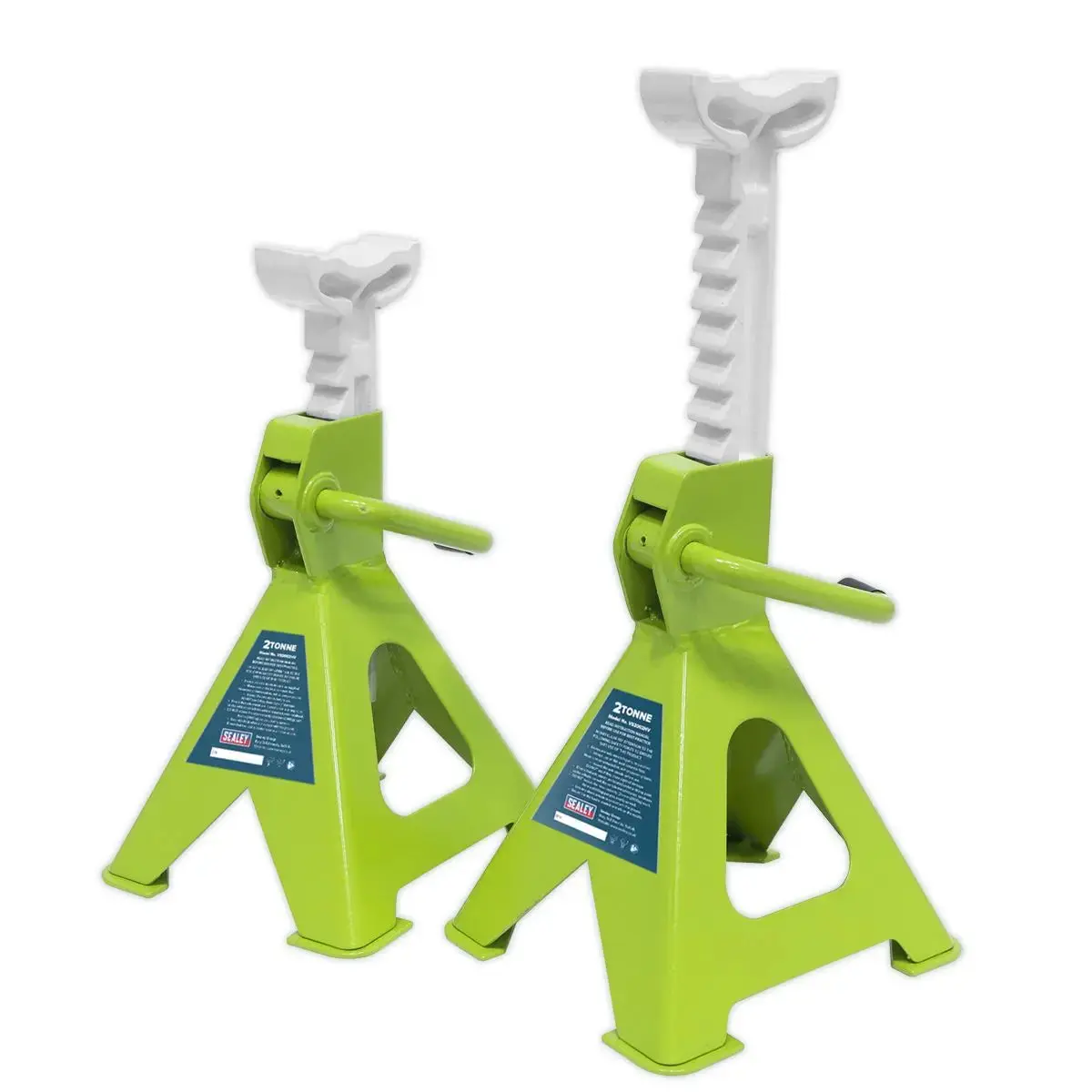 Sealey Ratchet Type Axle Stands (Pair) 2 Tonne Capacity Per Stand - Hi-Vis Green 1