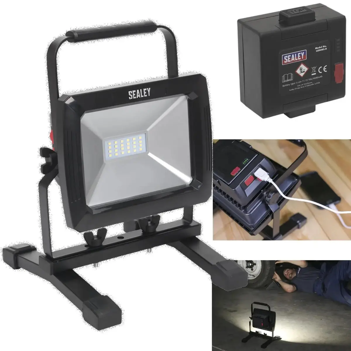 Sealey Rechargeable Floodlight 20W Smd Extra Battery 1400 Lumens Site Light 1