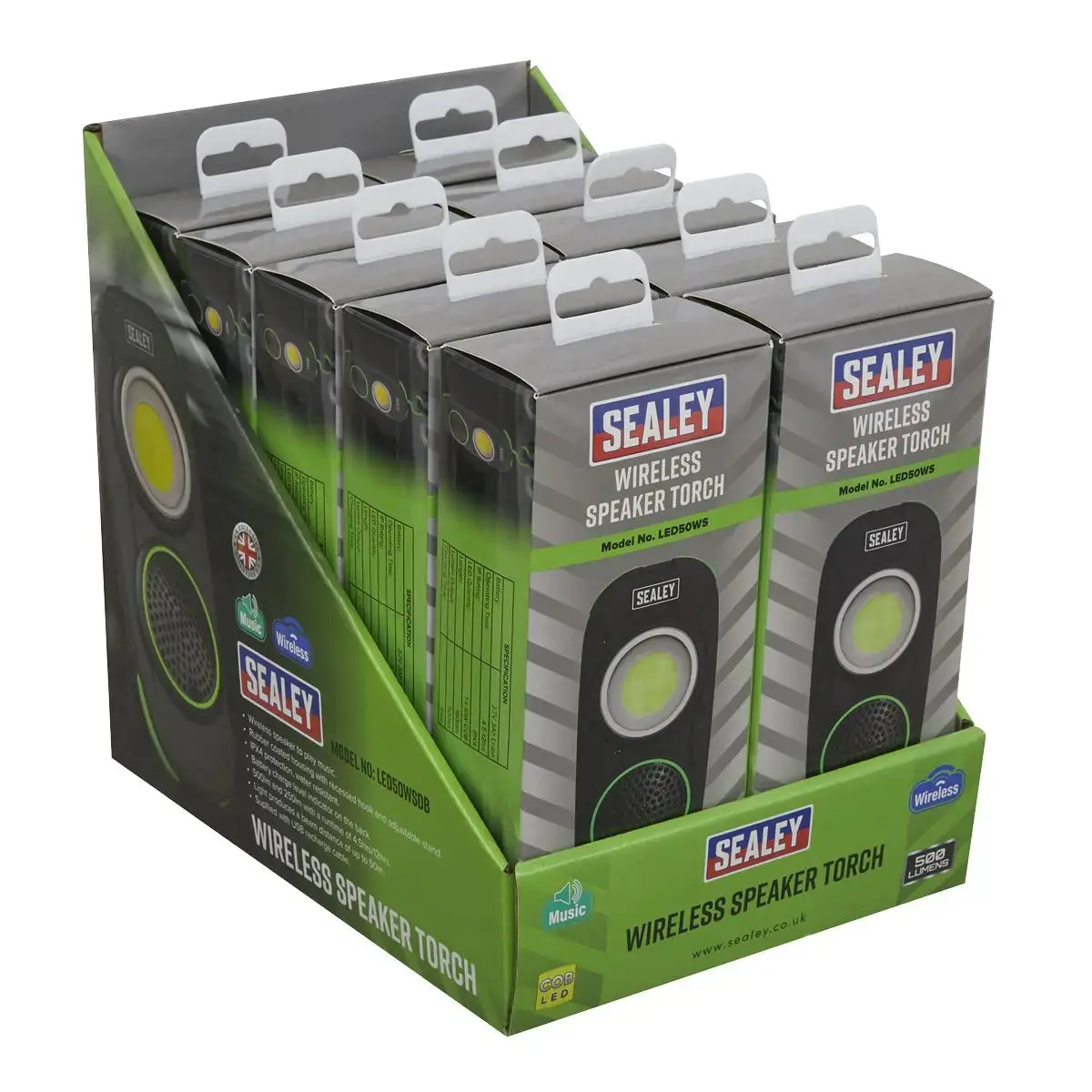 Sealey Rechargeable Torch With Wireless Speaker 10W Cob Led - Display Box Of 10 1