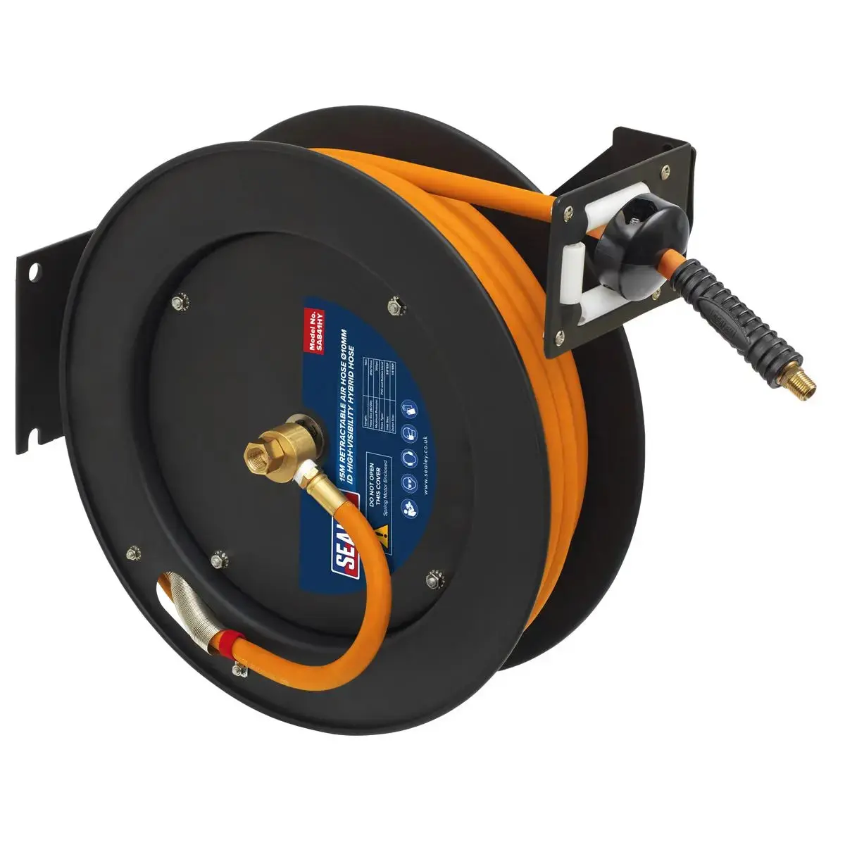 Sealey Retractable Metal Reel 15M Ø10mm Id High-Visibility Hybrid Air Hose 1