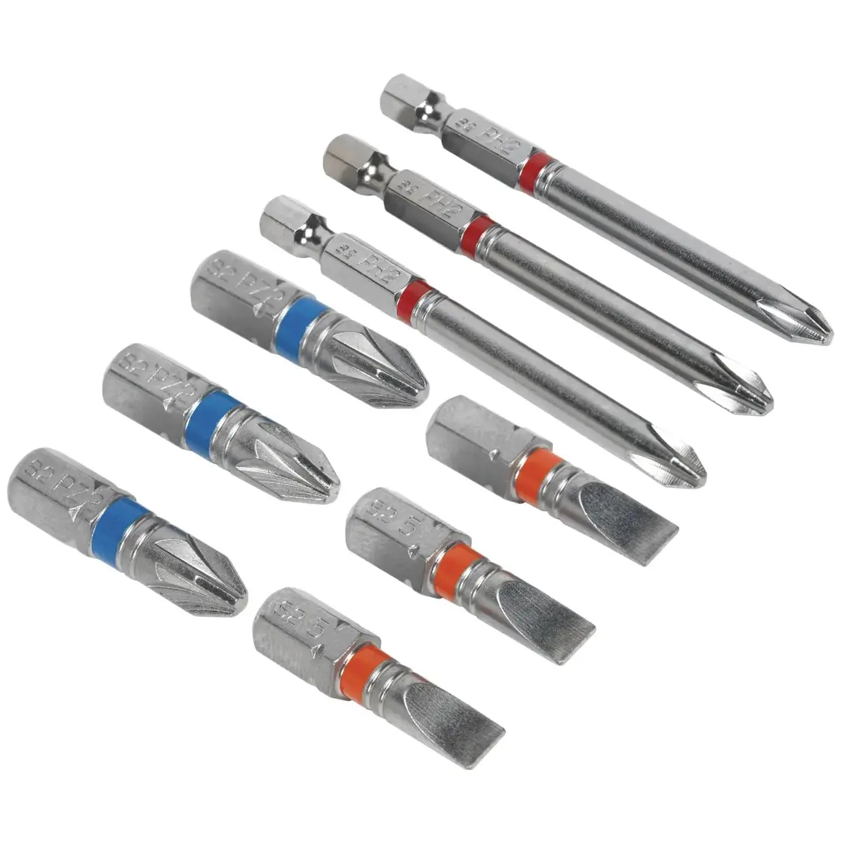Sealey Screwdriver Bits Colour Coded S2 Steel 3 Pack Pozi Phillips Slotted 25Mm 75Mm 1