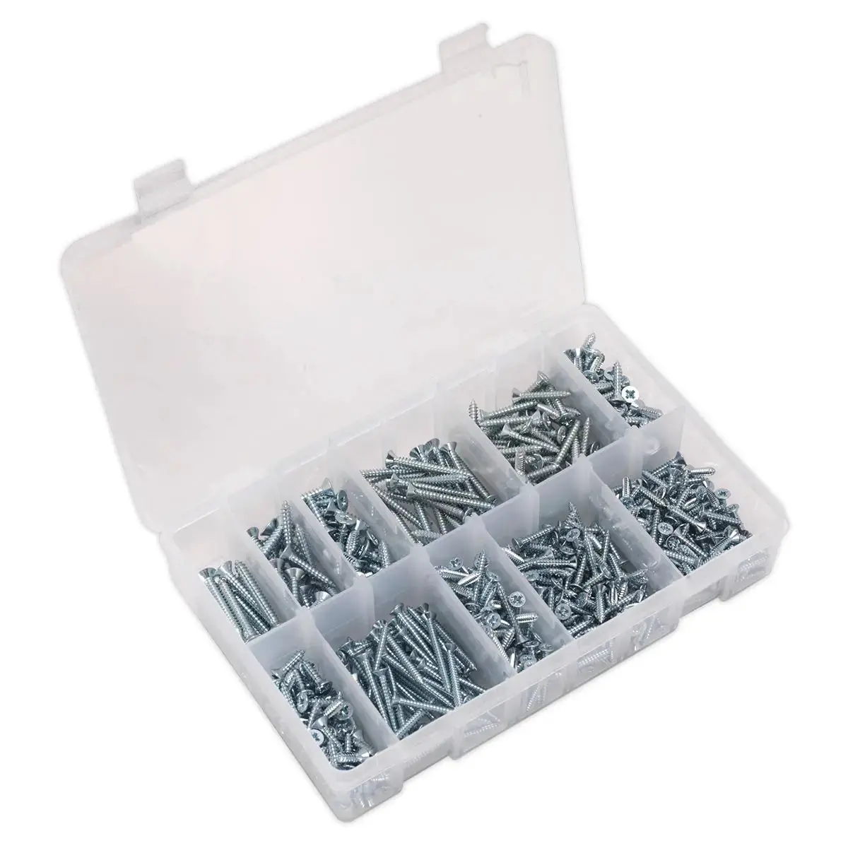 Sealey Self-Tapping Screw Assortment 600Pc Countersunk Pozi Zinc 1