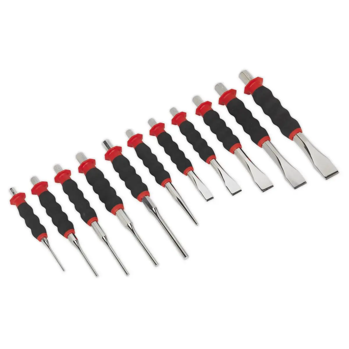 Sealey Sheathed Punch And Chisel Set 11 Piece Premier 3-8Mm Punches 12-24Mm Chisels 1