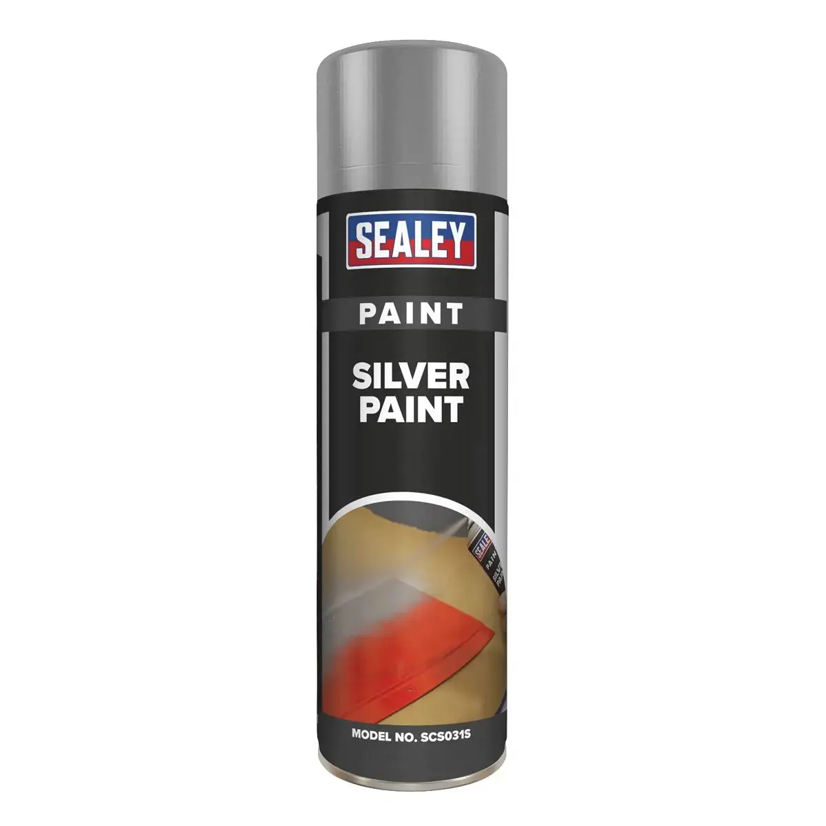 Sealey Silver Spray Paint 500Ml For Metals Wood Plastic Fast Drying 1