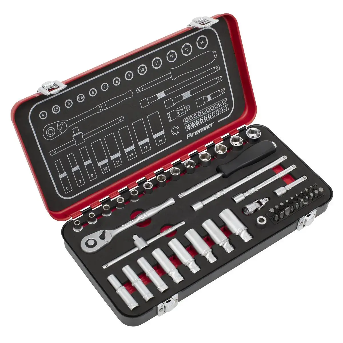 Sealey Socket Set 1/4" Drive Premier Platinum Series Vehicle Ratchet Wrench 49Pc 1