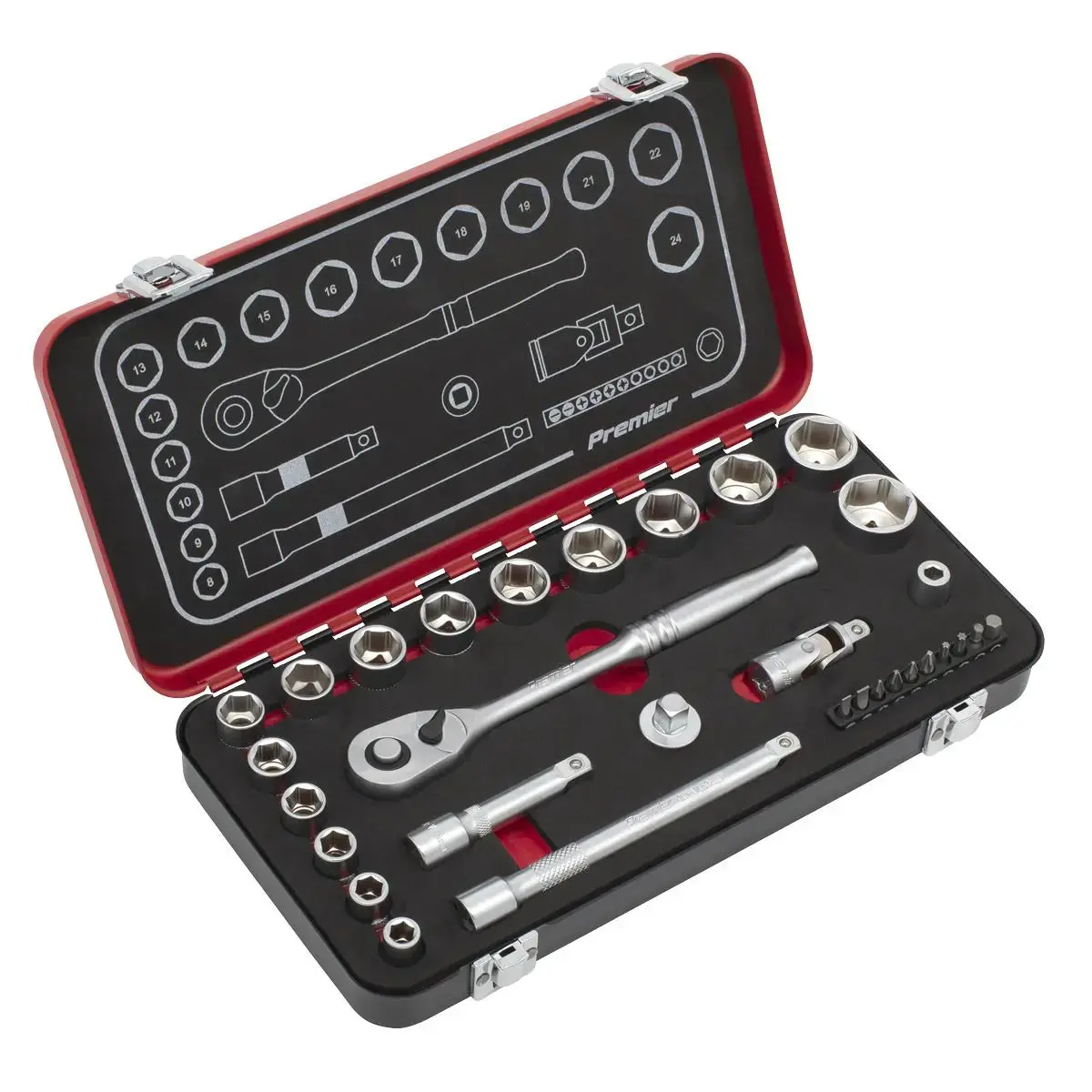 Sealey Socket Set 3/8" Drive Premier Platinum Series Vehicle Ratchet Wrench 31Pc 1