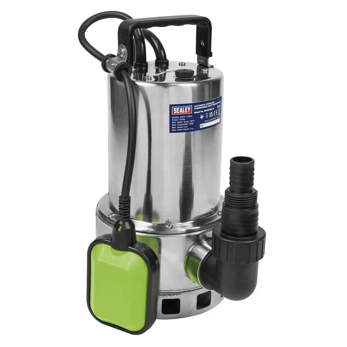 Sealey Submersible Stainless Water Pump Automatic Dirty Water 225L/Min 230V 1