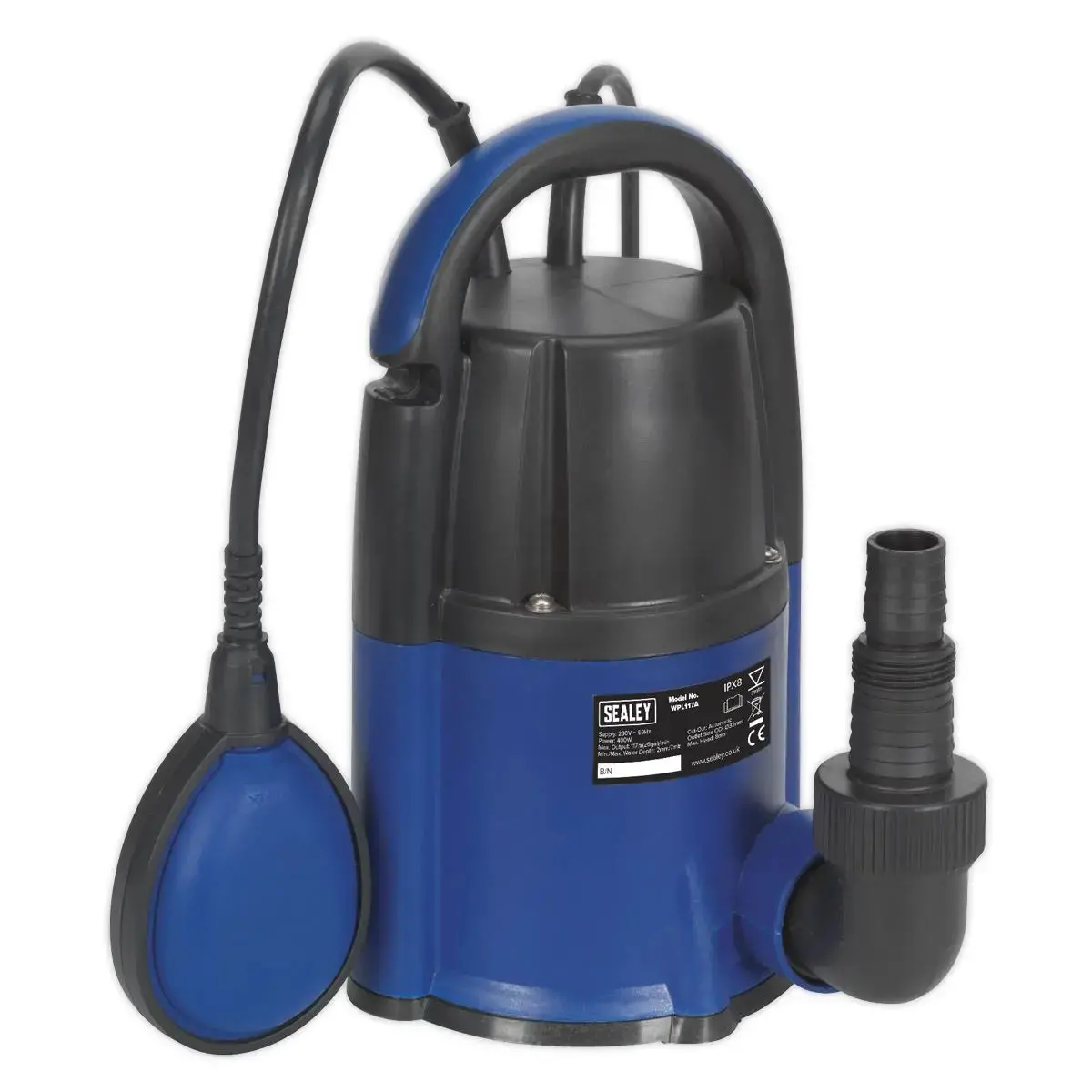 Sealey Submersible Water Pump Automatic Low Level 2Mm 117L/Min 230V 1