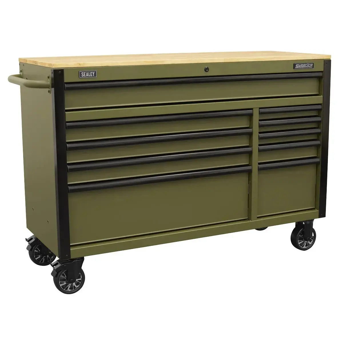 Sealey Superline Pro® Mobile Trolley With Wooden Worktop & Power Bar 10 Drawer 1320Mm 1
