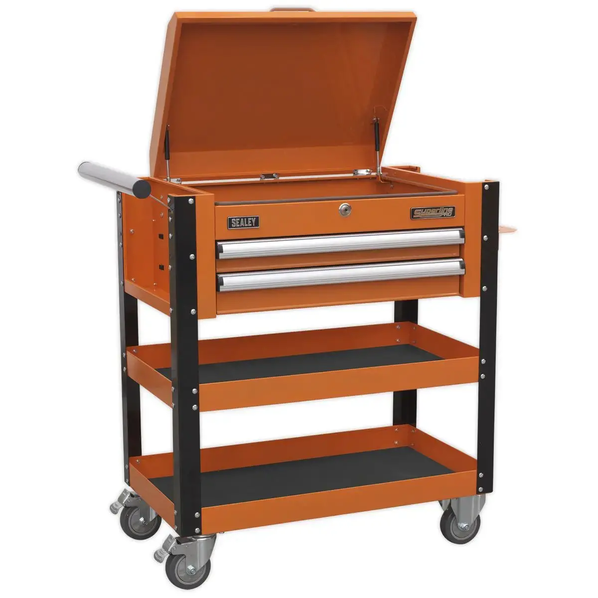 Sealey Superline Pro Heavy-Duty Mobile Tool & Parts Trolley 2 Drawers & Lockable Top - Orange 1